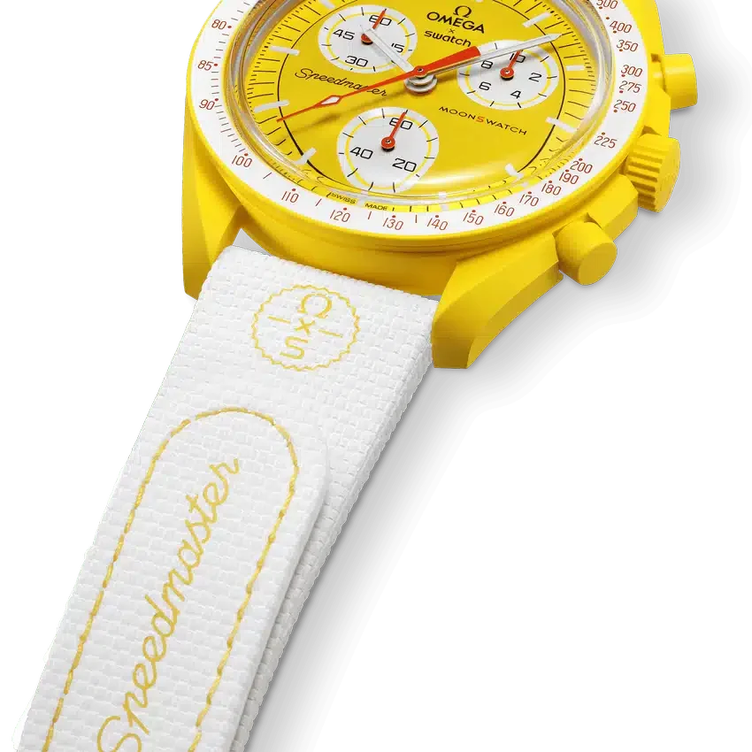 Cinturino MoonSwatch in gomma bianco/giallo