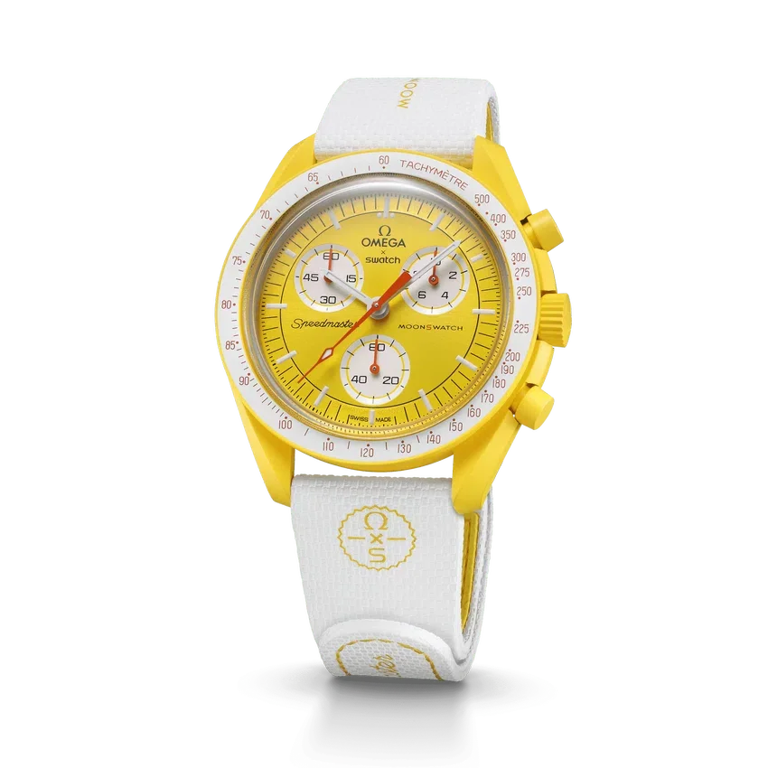 Cinturino MoonSwatch in gomma bianco/giallo