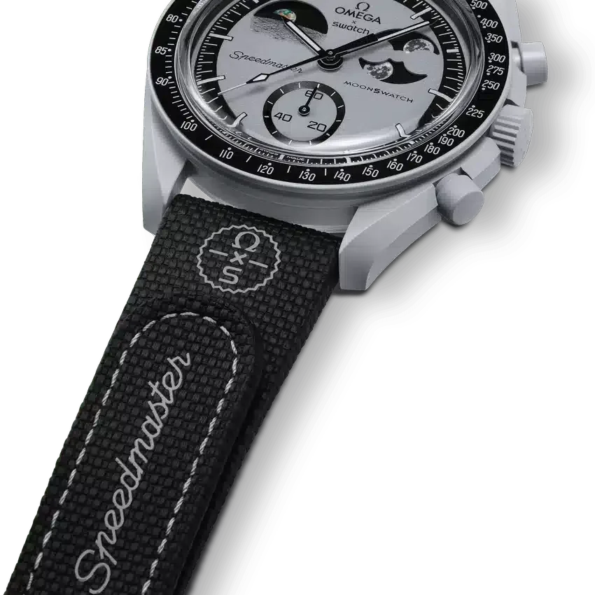Cinturino MoonSwatch in gomma nero/grigio