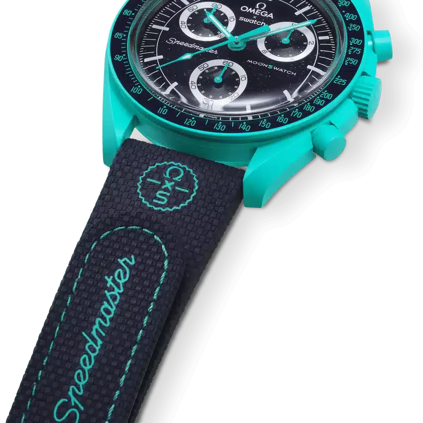 MoonSwatch in gomma blu scuro/turchese