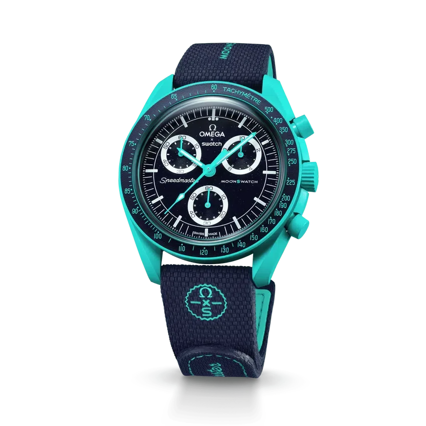 MoonSwatch in gomma blu scuro/turchese