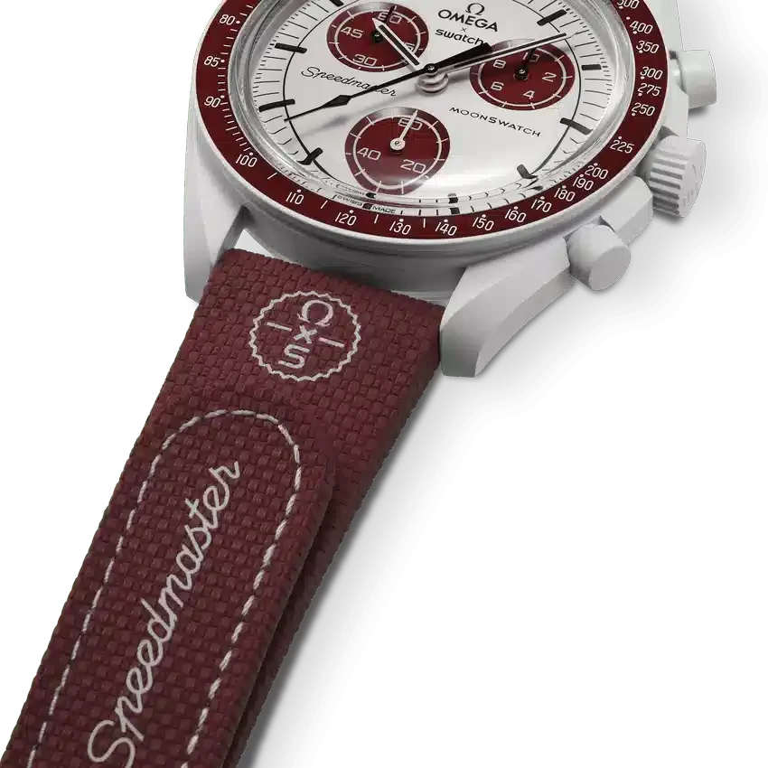 MoonSwatch in gomma bordeaux/grigio chiaro