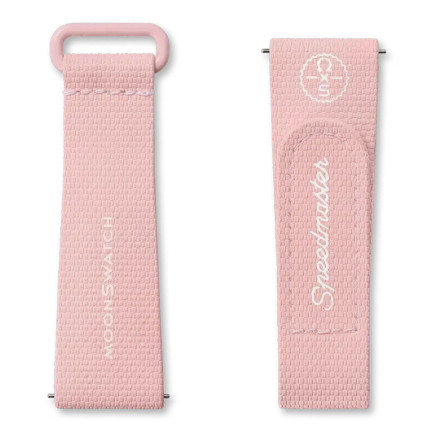 MoonSwatch in gomma rosa chiaro/bianco