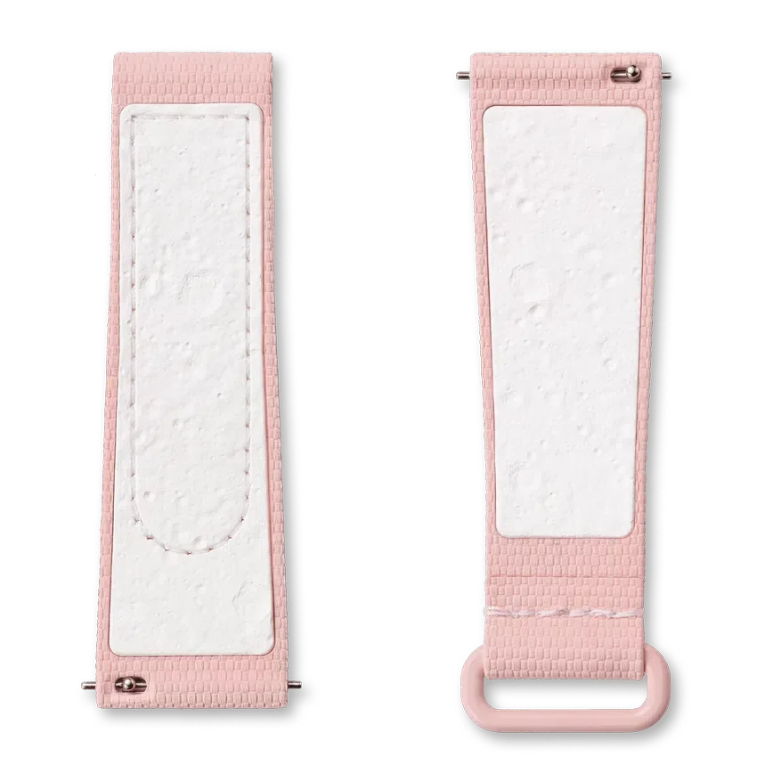 MoonSwatch in gomma rosa chiaro/bianco