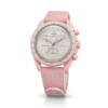 MoonSwatch in gomma rosa chiaro/bianco