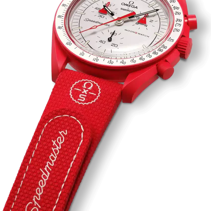MoonSwatch in gomma rossa/bianca