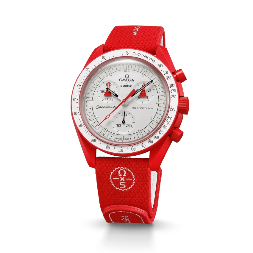 MoonSwatch in gomma rossa/bianca